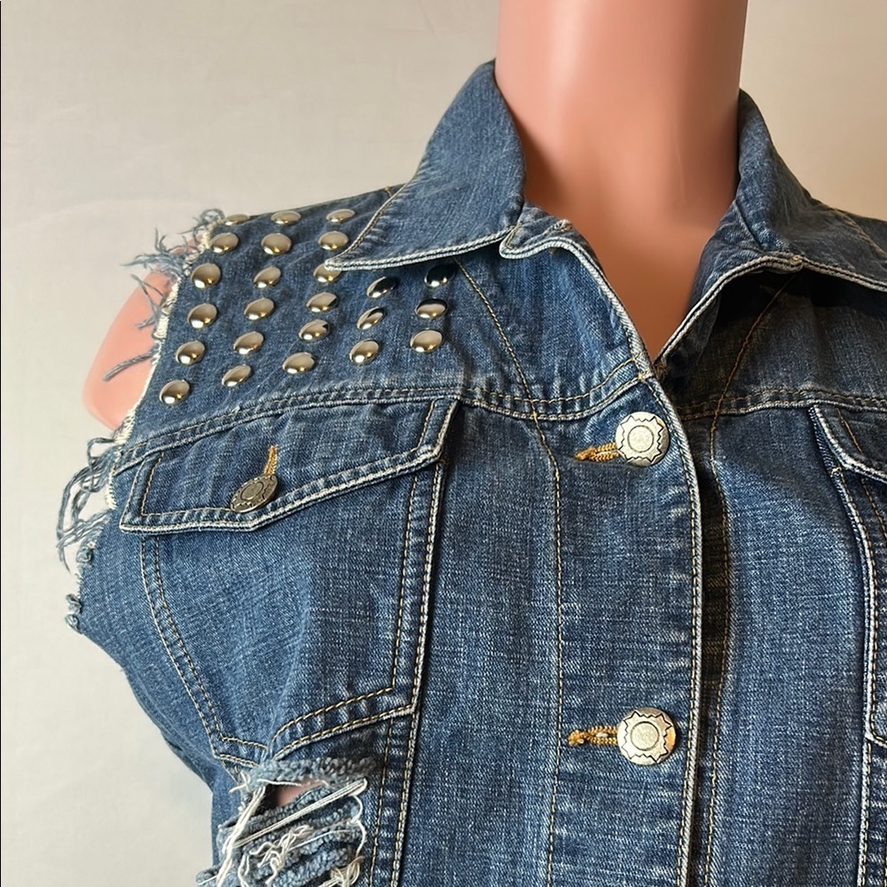 Stubborn Jeans Women’ Ripped Top Shirt Jacket Sleeveless Patch Work - Picture 5 of 12